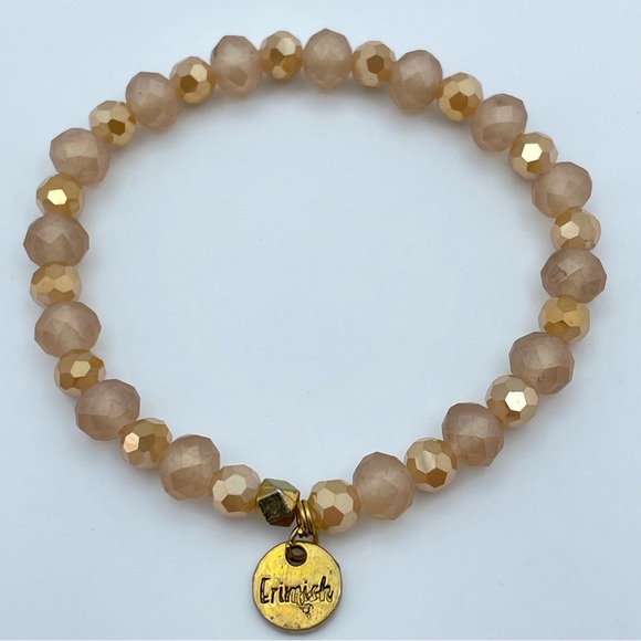 Erimish Jewelry - Erimish Blush & Gold Faceted Beaded Stretch Charm Bracelet